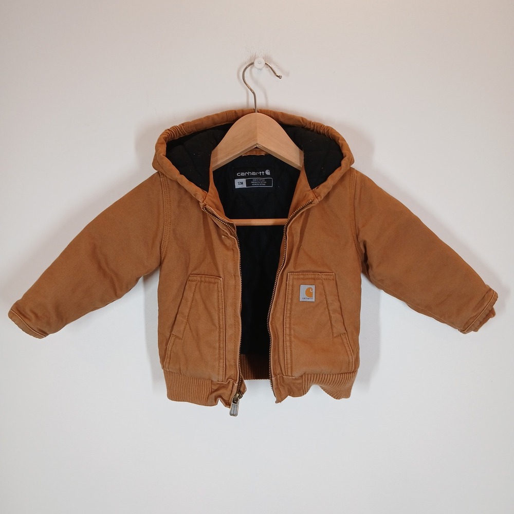 Carhartt Hooded Jacket Baby 12M Brown Cotton Canvas Quilted Workwear